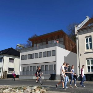 Datategning av moderne hus langs husrekke